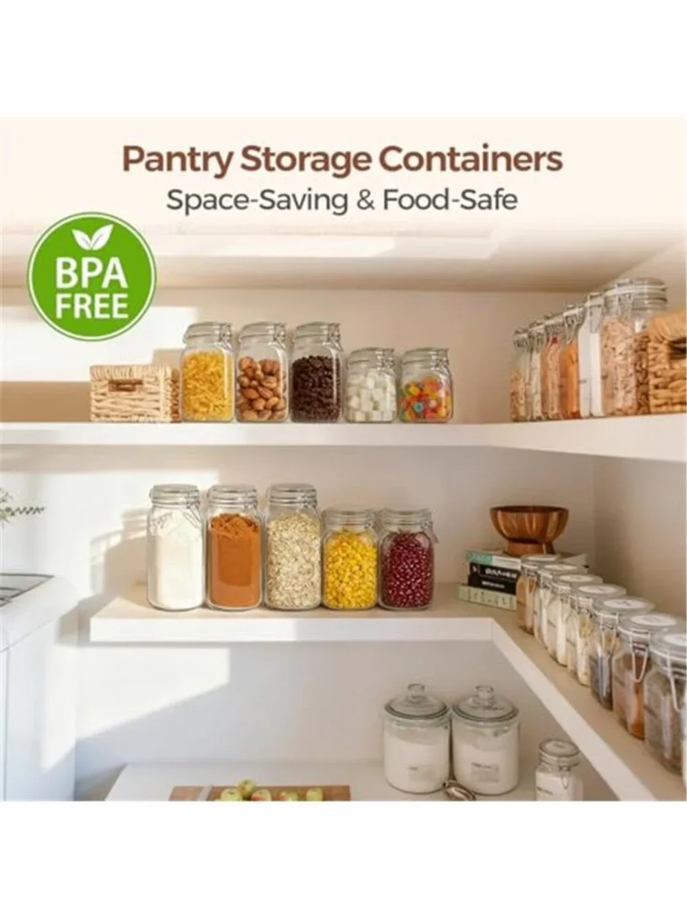 3-Pack 78oz Large Square Airtight Glass Jars for Bulk Food, Holds a 4lb Bag